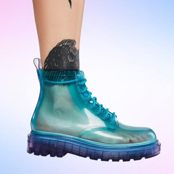 Hard To Find Melissa Coturno Transparent Jelly Combat Boots - Picture 3 of 11